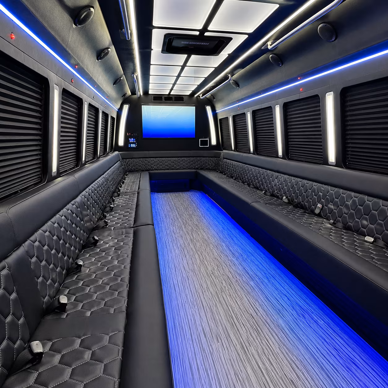 new haven 50 passenger party bus inside